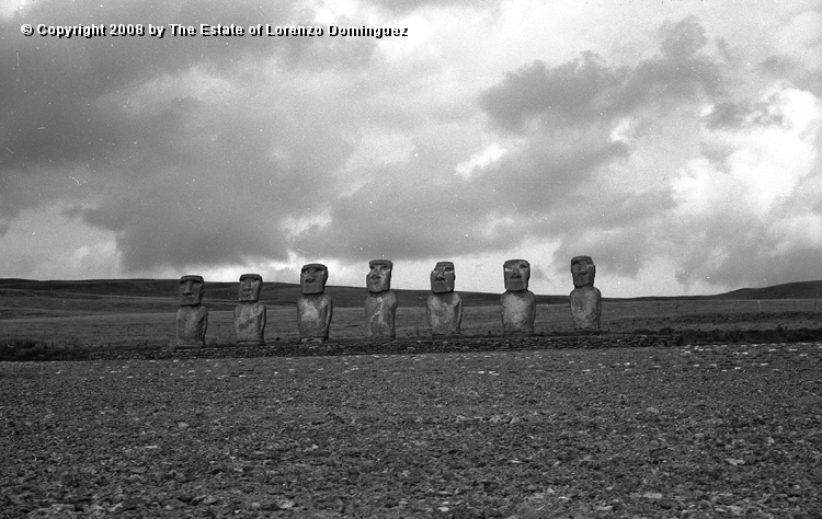 AKI_Conjunto_09.jpg - Easter Island. 1960. Ahu Akivi. General view of the ahu restored by the Chilean-American archeological expedition lead by William Mulloy in 1960.